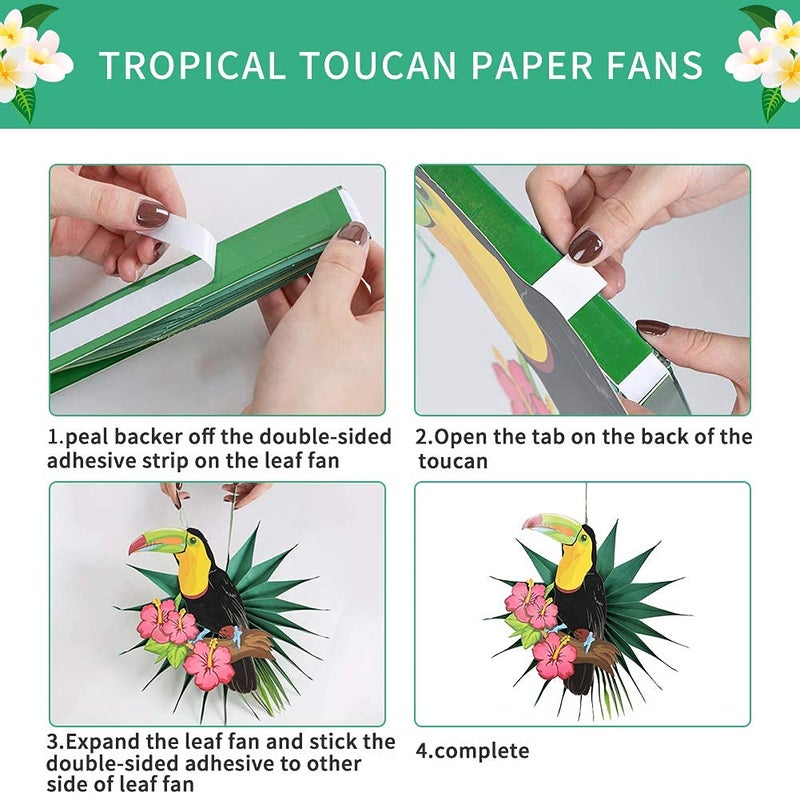 paper jazz Tropical Bird Toucan Leaf Garland Party Kit for Summer Hawaiian Luau Tiki Tropical Jungle Themed Party Decorations Luau Party Supplies Decor with Palm Leaves Paper Fan Paper Lanterns - Image 3